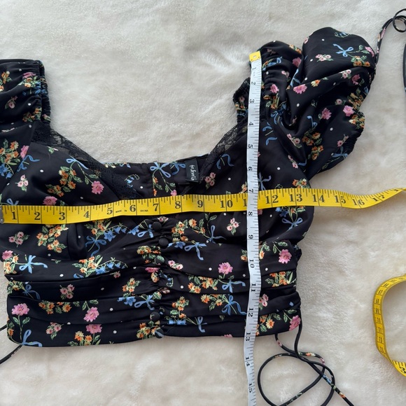 For Love & Lemons August Floral Black Crop Top Small - Picture 12 of 12
